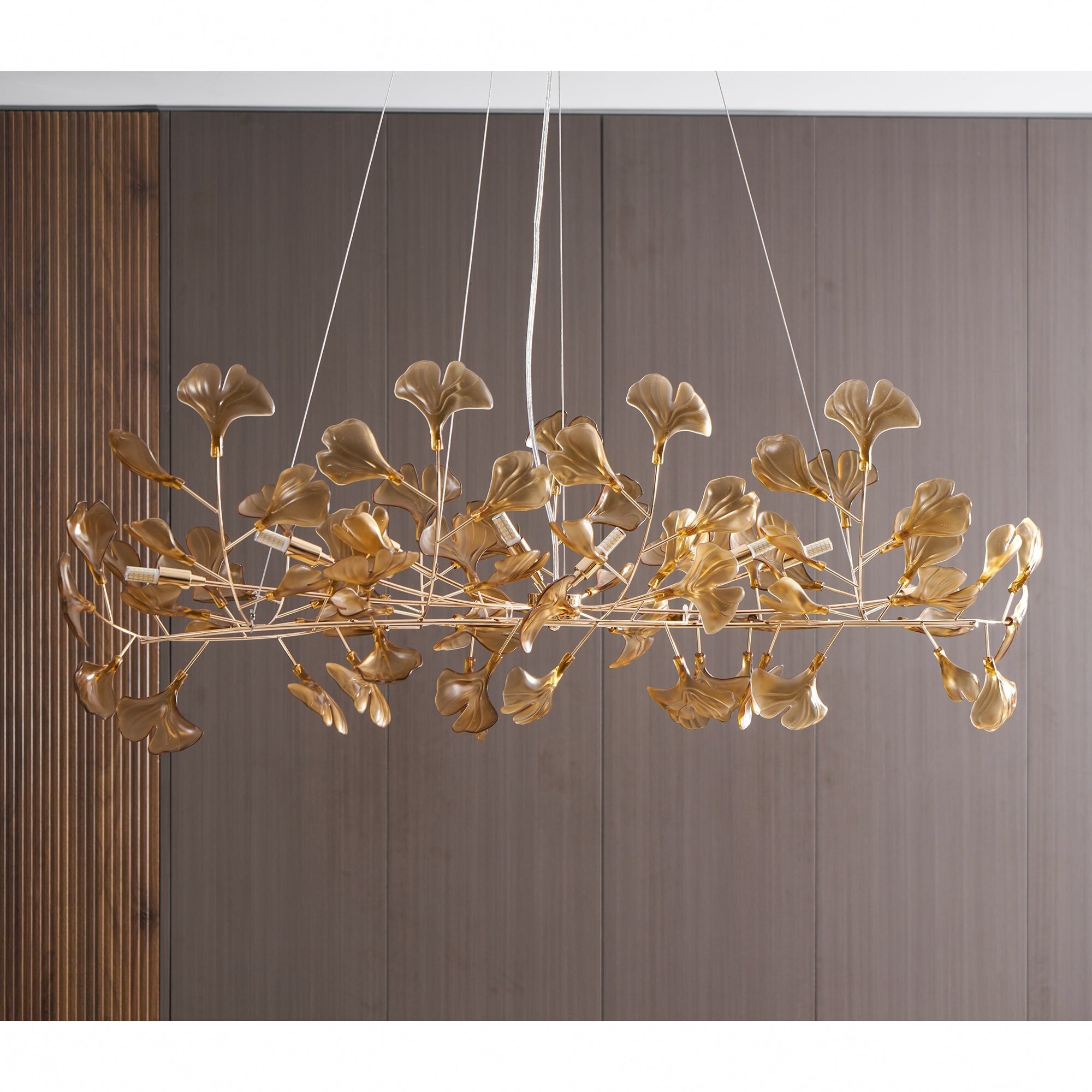 Lustre Feuille de Ginkgo, Feuilles en acrylique, Cadre or ou chrome, G9