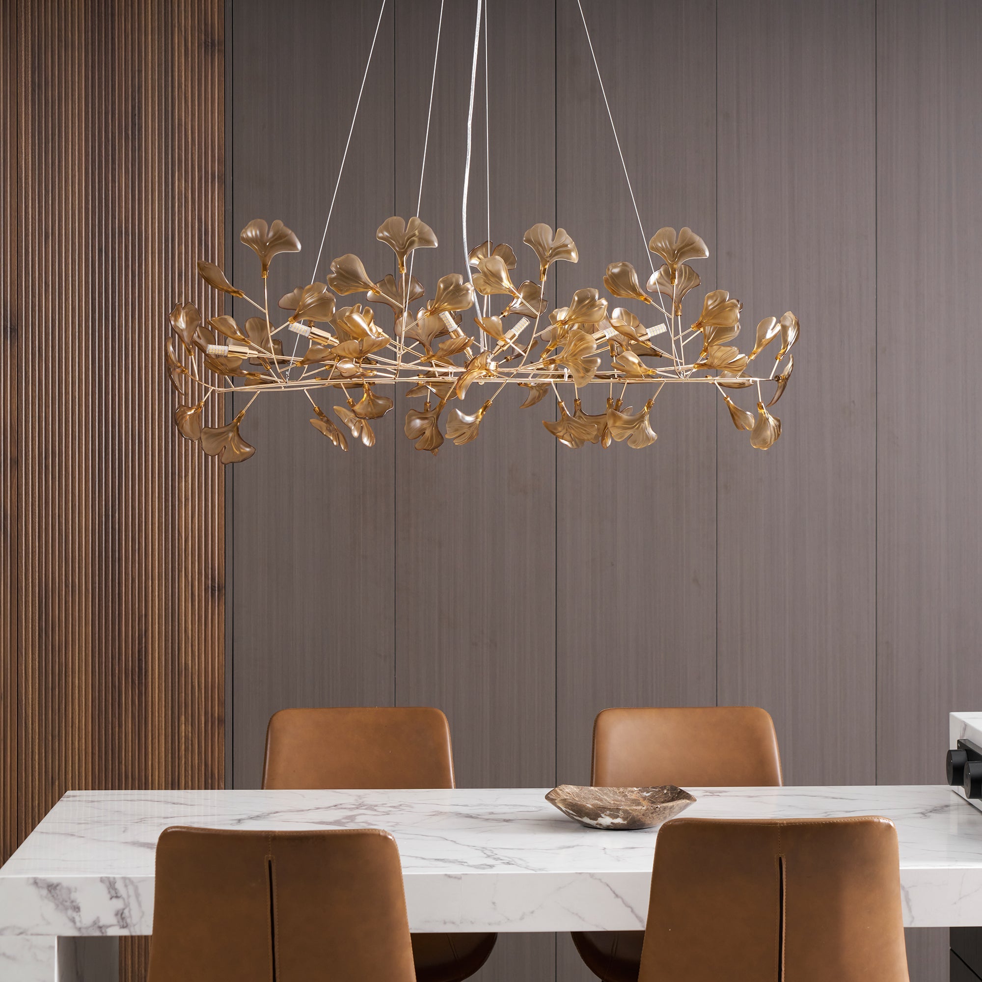 Lustre Feuille de Ginkgo, Feuilles en acrylique, Cadre or ou chrome, G9
