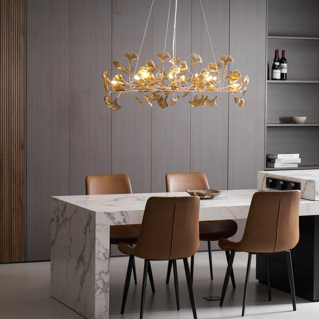 Lustre Feuille de Ginkgo, Feuilles en acrylique, Cadre or ou chrome, G9