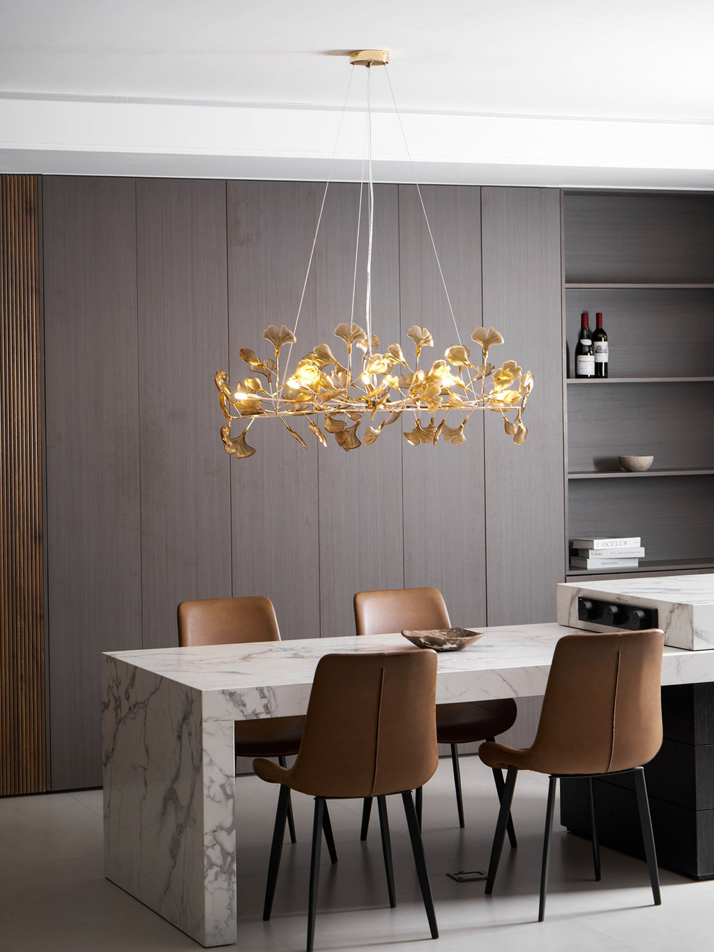 Lustre Feuille de Ginkgo, Feuilles en acrylique, Cadre or ou chrome, G9