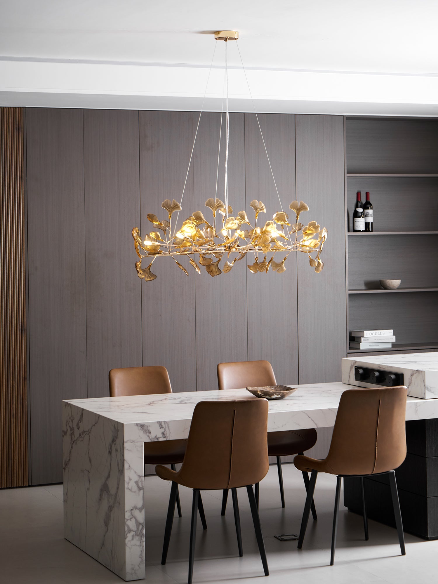 Lustre Feuille de Ginkgo, Feuilles en acrylique, Cadre or ou chrome, G9