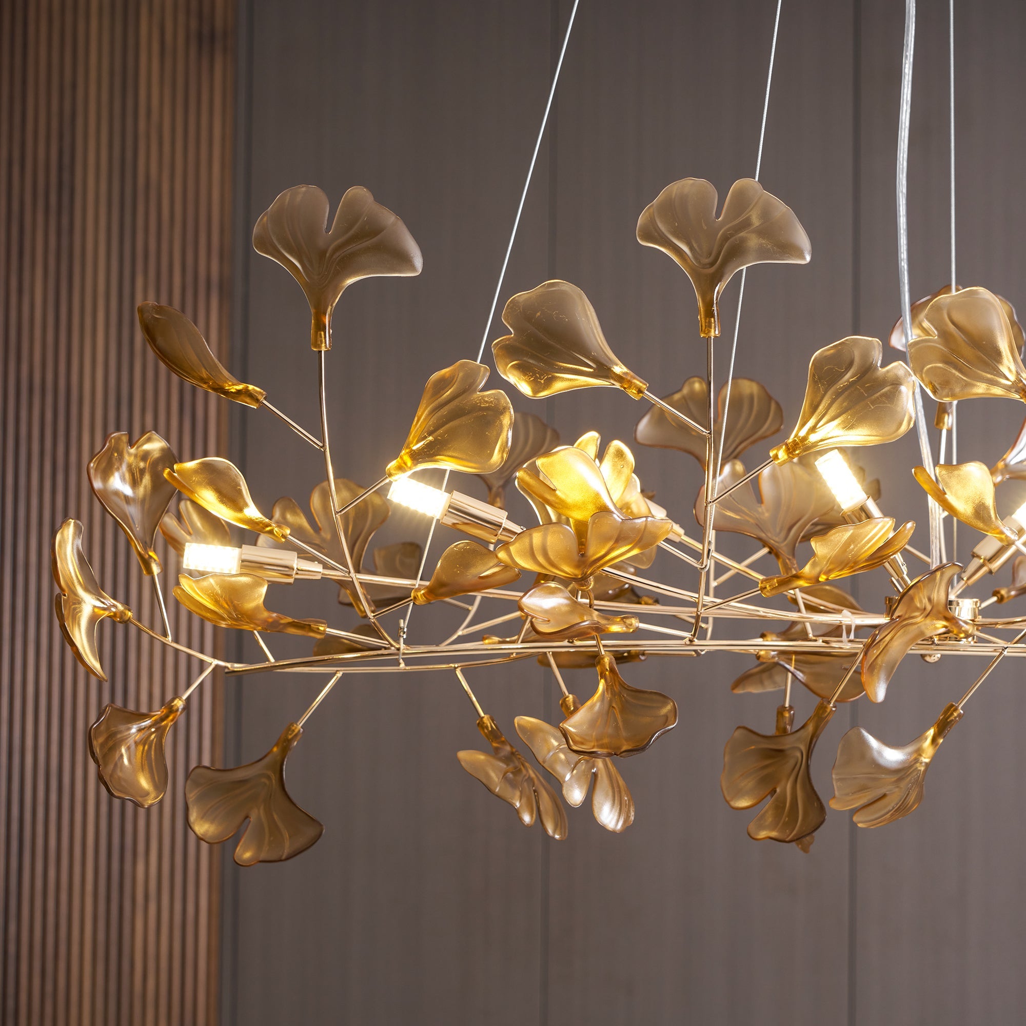 Lustre Feuille de Ginkgo, Feuilles en acrylique, Cadre or ou chrome, G9