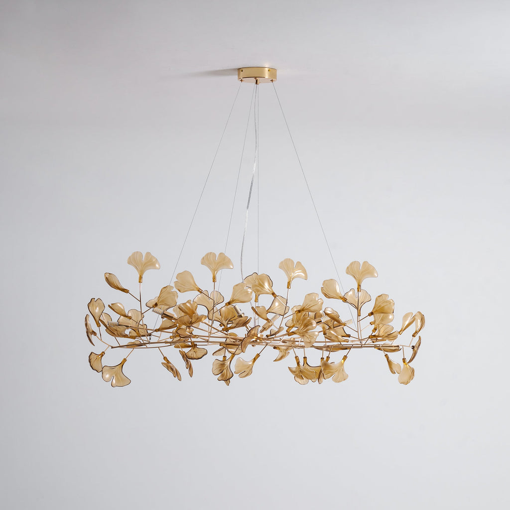 Lustre Feuille de Ginkgo, Feuilles en acrylique, Cadre or ou chrome, G9
