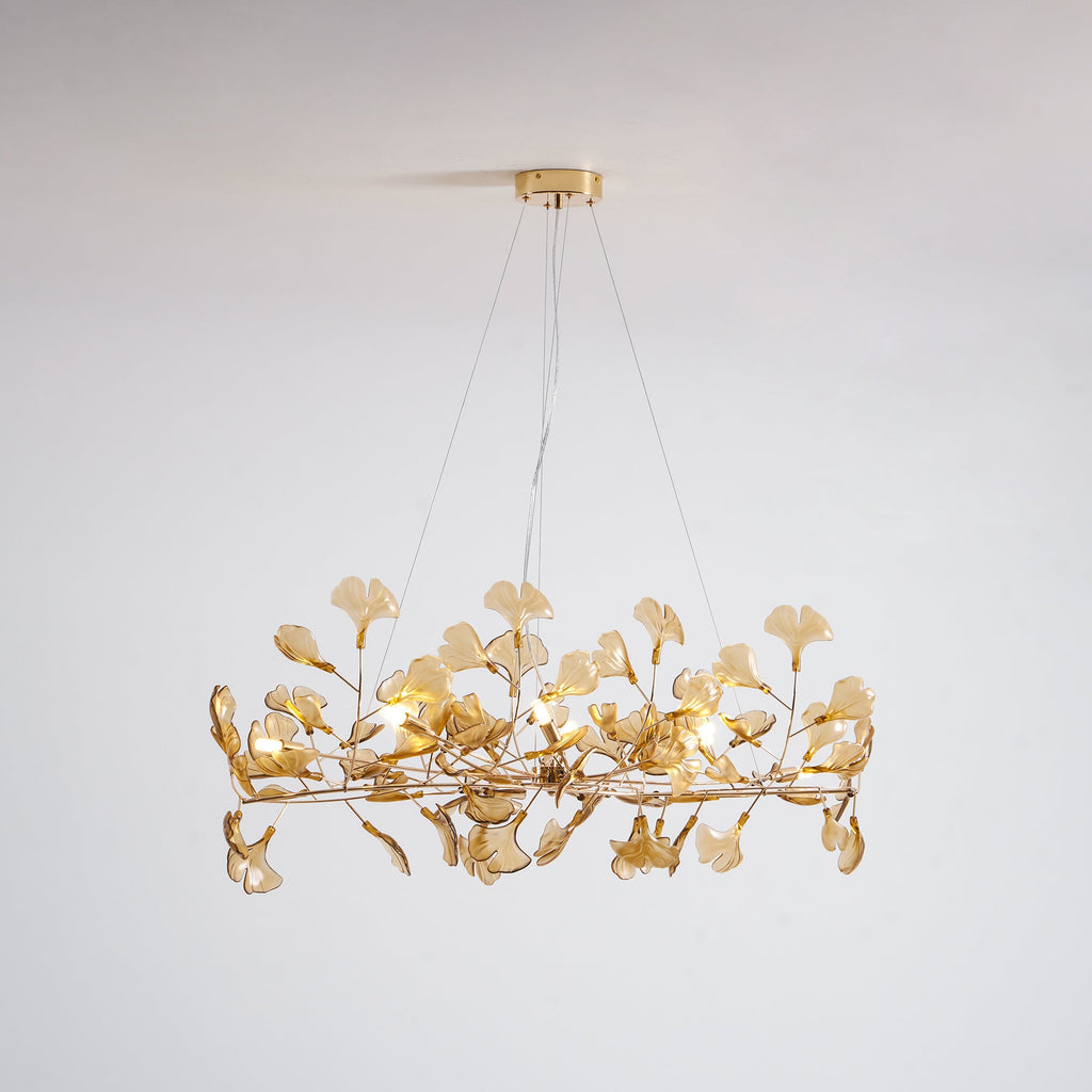 Lustre Feuille de Ginkgo, Feuilles en acrylique, Cadre or ou chrome, G9