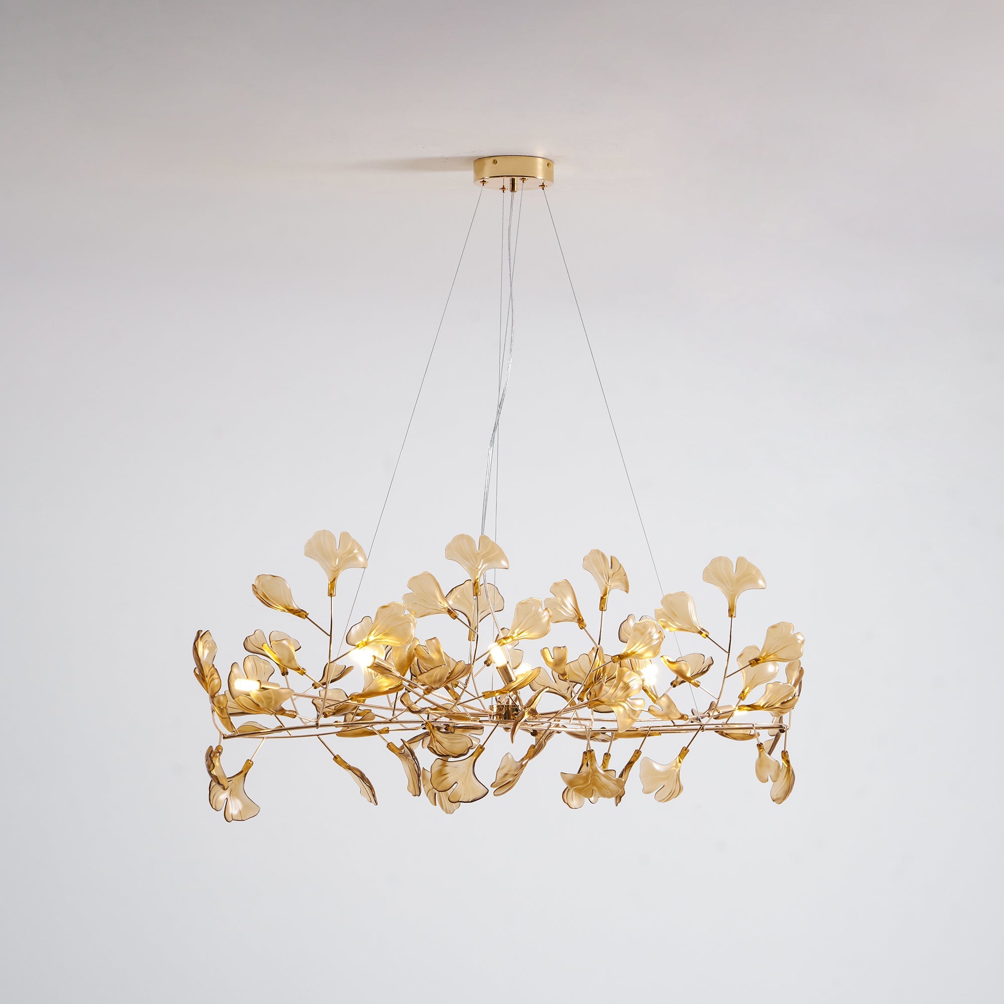 Lustre Feuille de Ginkgo, Feuilles en acrylique, Cadre or ou chrome, G9