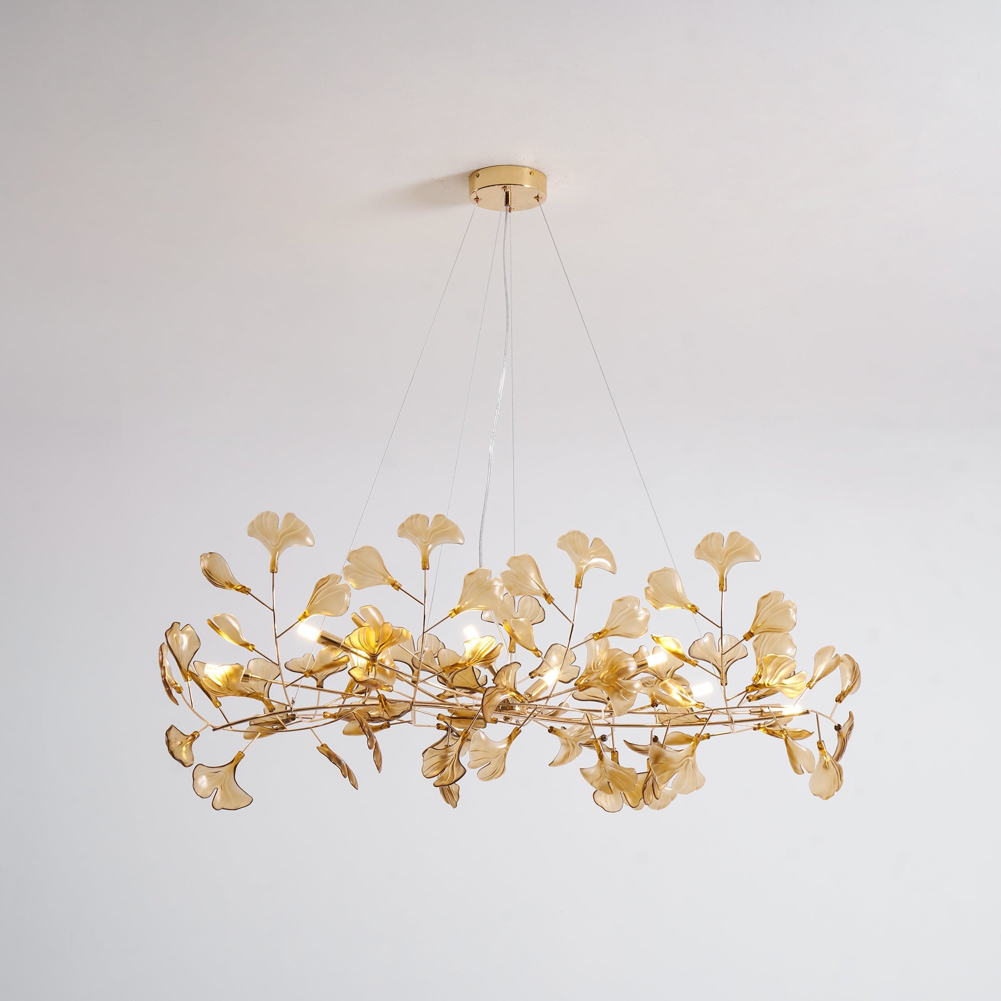 Lustre Feuille de Ginkgo, Feuilles en acrylique, Cadre or ou chrome, G9