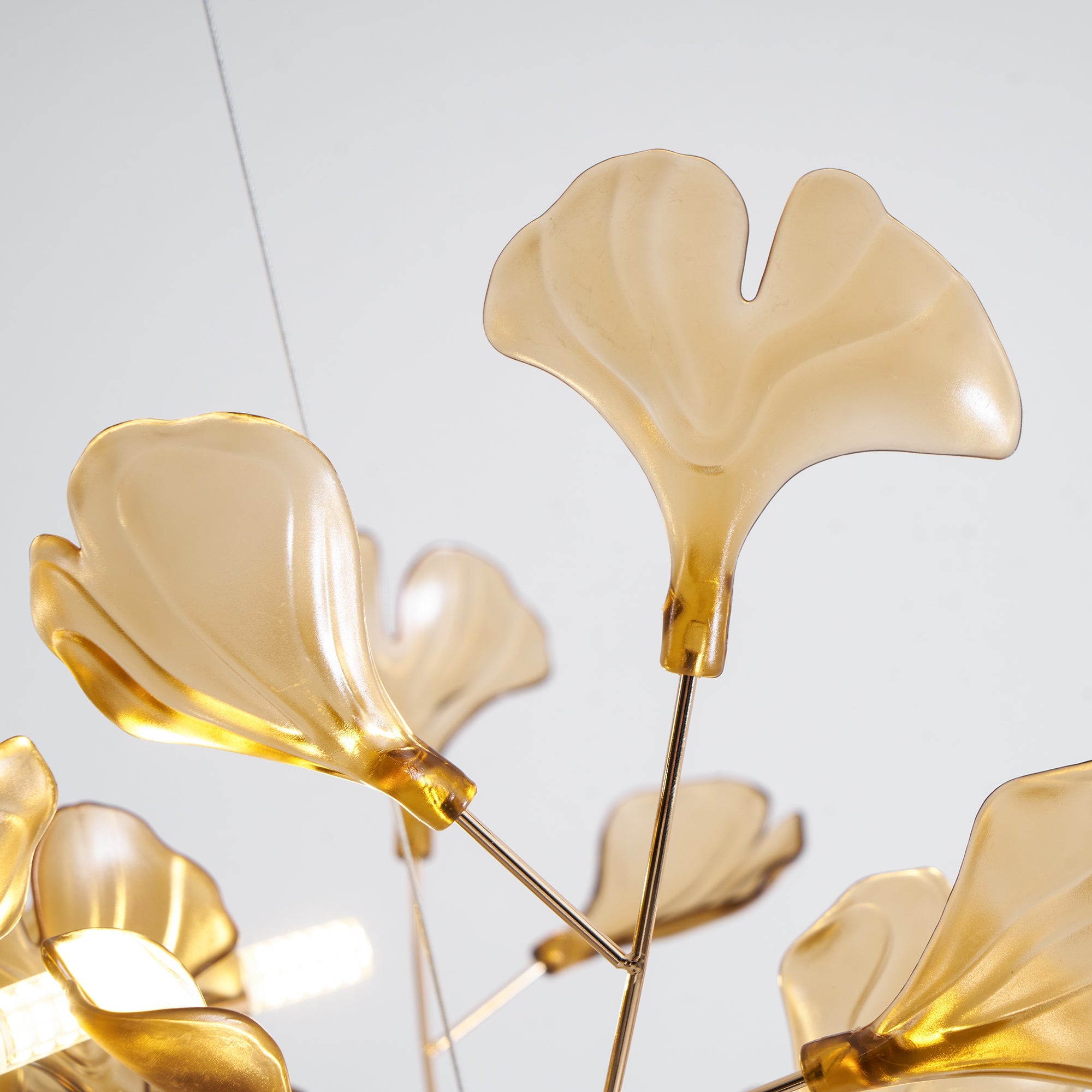 Lustre Feuille de Ginkgo, Feuilles en acrylique, Cadre or ou chrome, G9