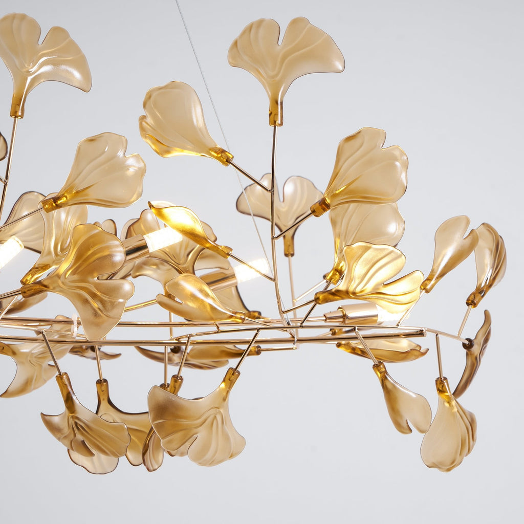 Lustre Feuille de Ginkgo, Feuilles en acrylique, Cadre or ou chrome, G9