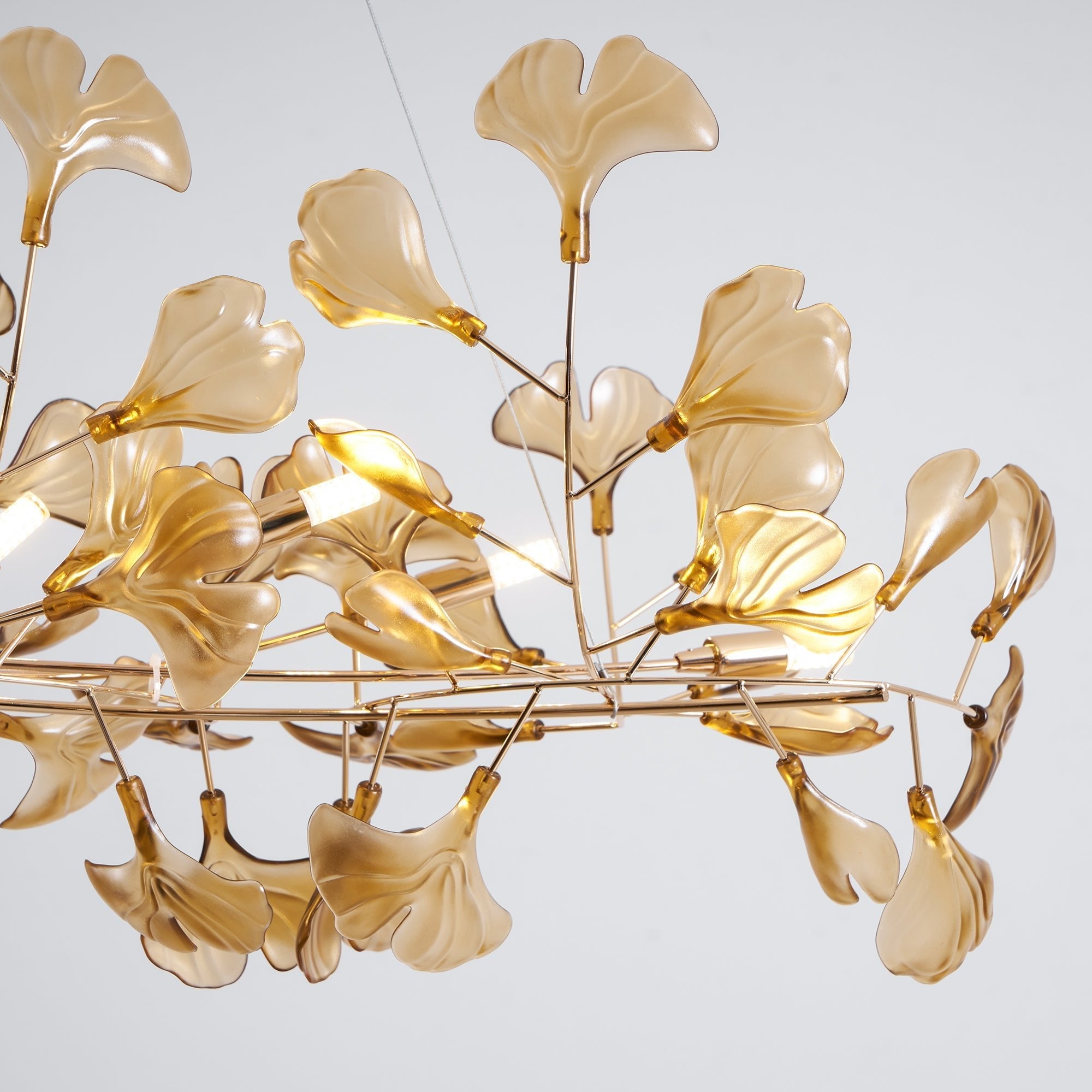 Lustre Feuille de Ginkgo, Feuilles en acrylique, Cadre or ou chrome, G9