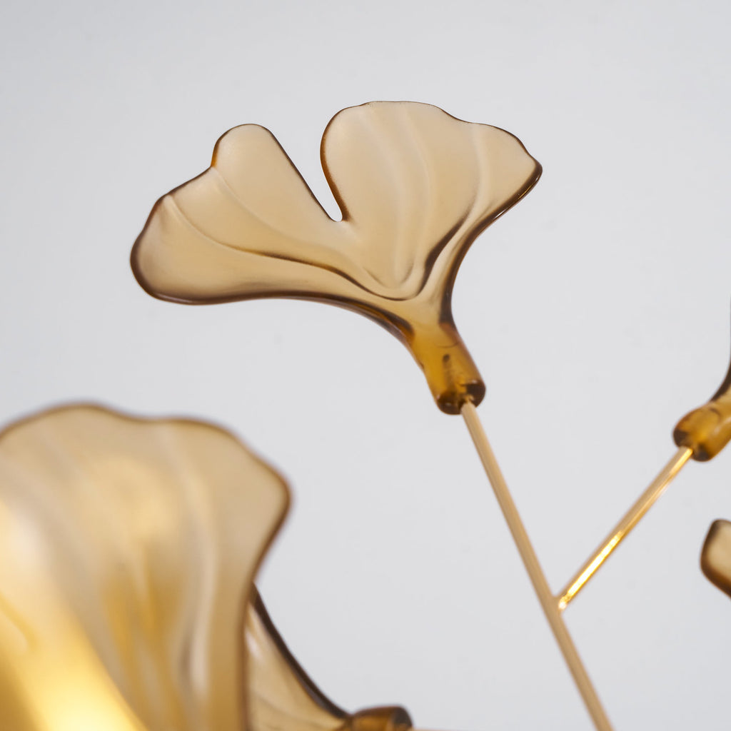 Lustre Feuille de Ginkgo, Feuilles en acrylique, Cadre or ou chrome, G9