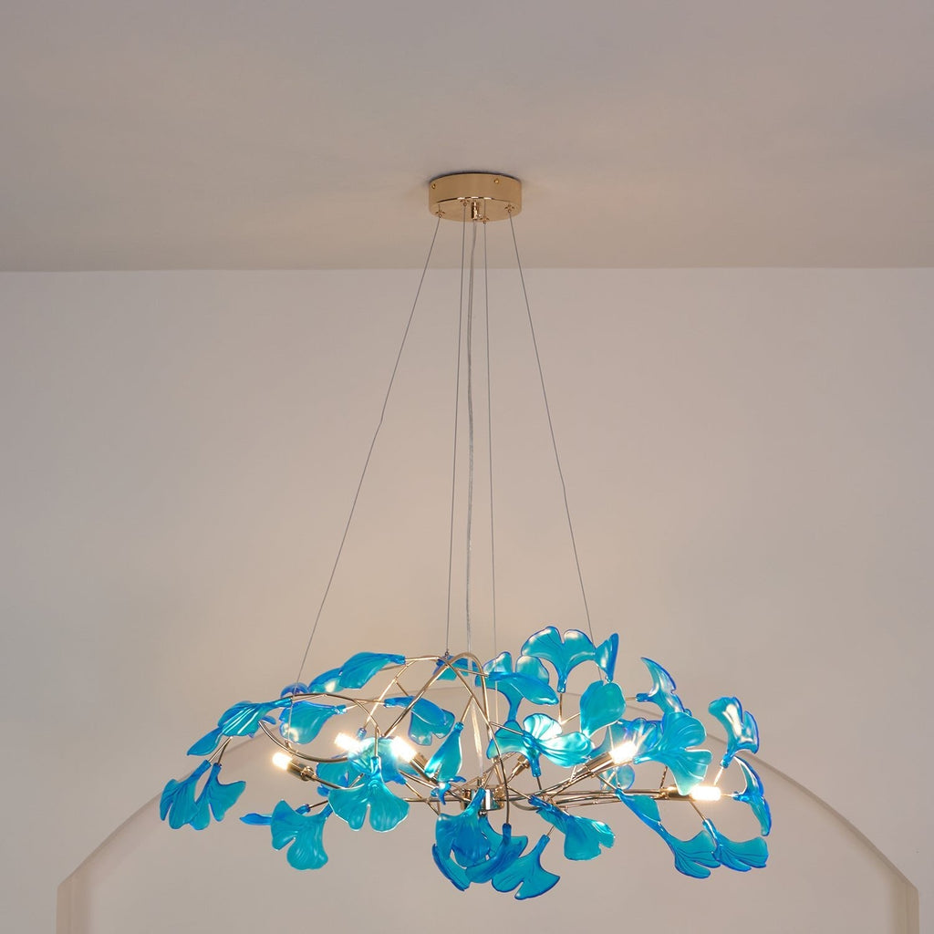 Lustre Feuille de Ginkgo, Feuilles en acrylique, Cadre or ou chrome, G9