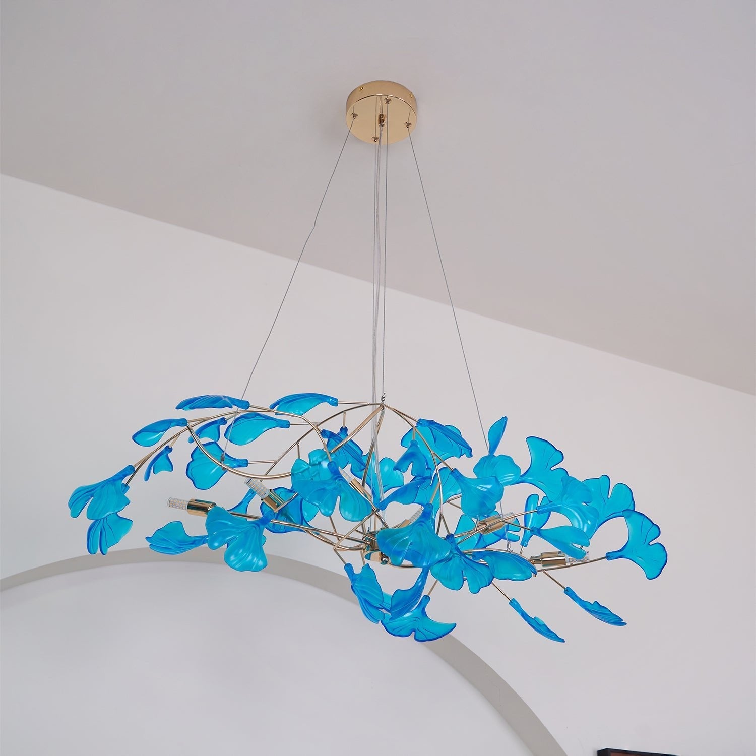 Lustre Feuille de Ginkgo, Feuilles en acrylique, Cadre or ou chrome, G9