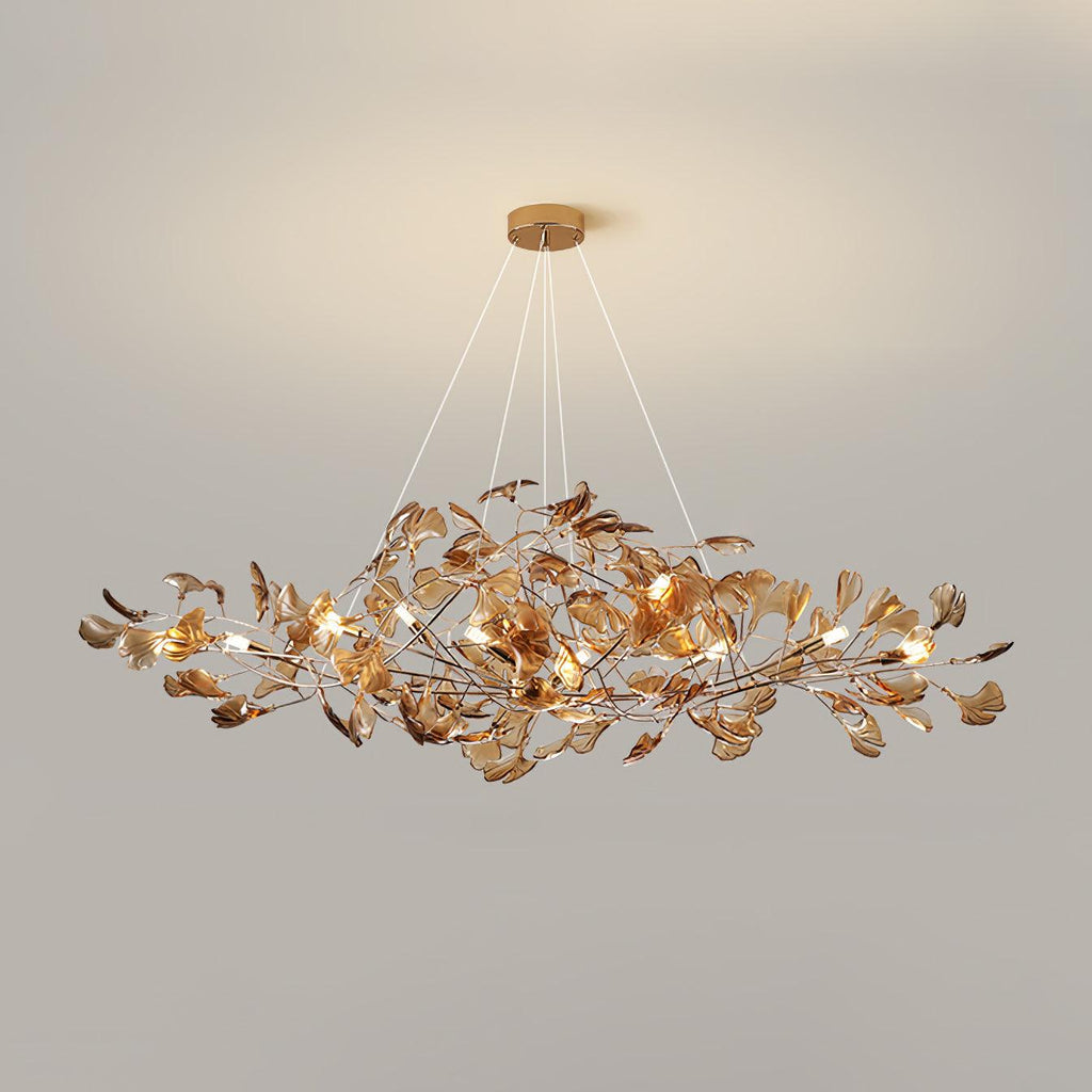 Lustre Feuille de Ginkgo, Feuilles en acrylique, Cadre or ou chrome, G9