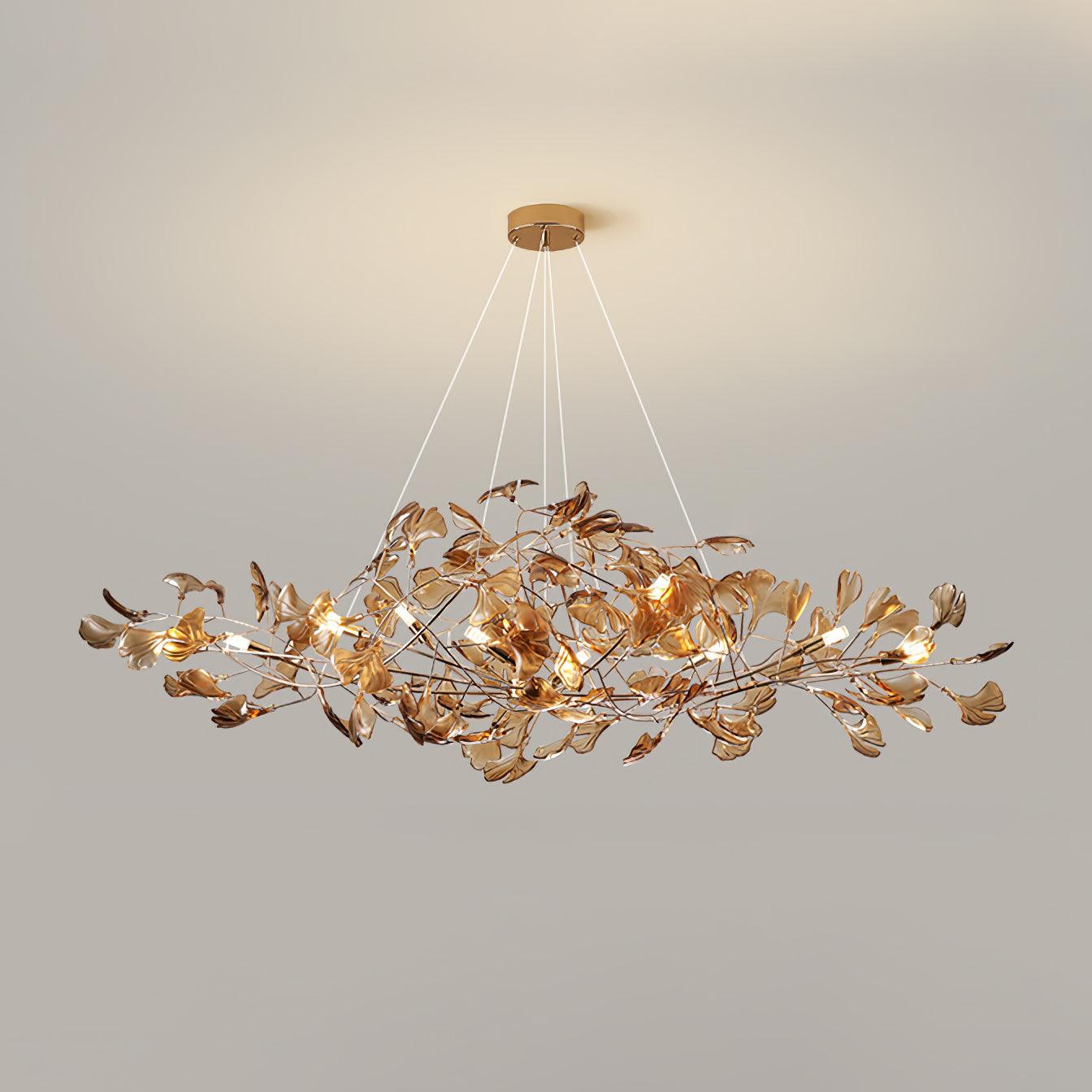 Lustre Feuille de Ginkgo, Feuilles en acrylique, Cadre or ou chrome, G9