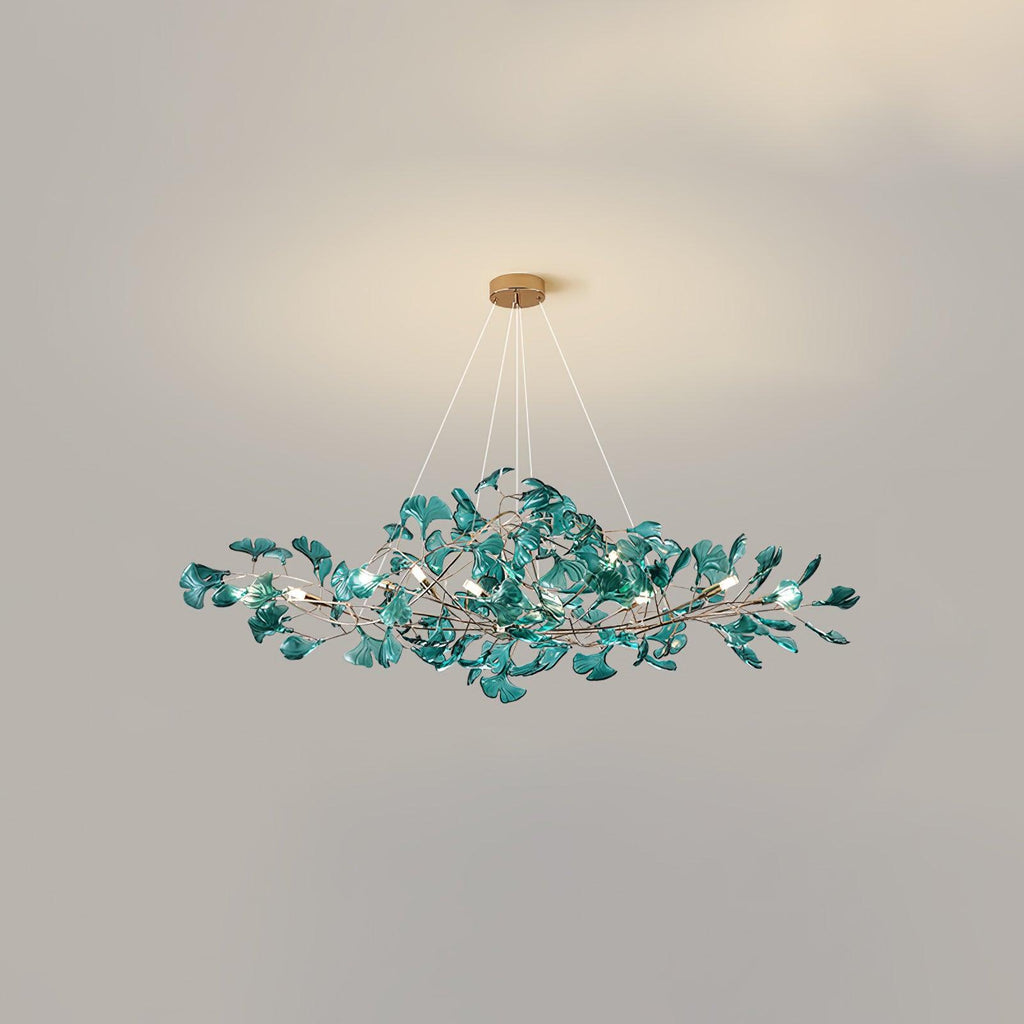 Lustre Feuille de Ginkgo, Feuilles en acrylique, Cadre or ou chrome, G9