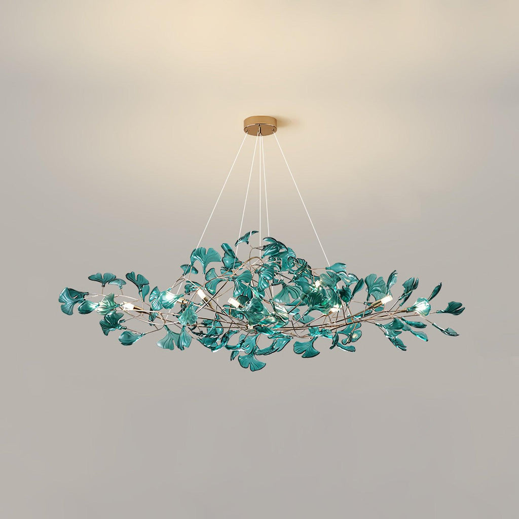 Ginkgo leaf chandelier in a bright contemporary interior
