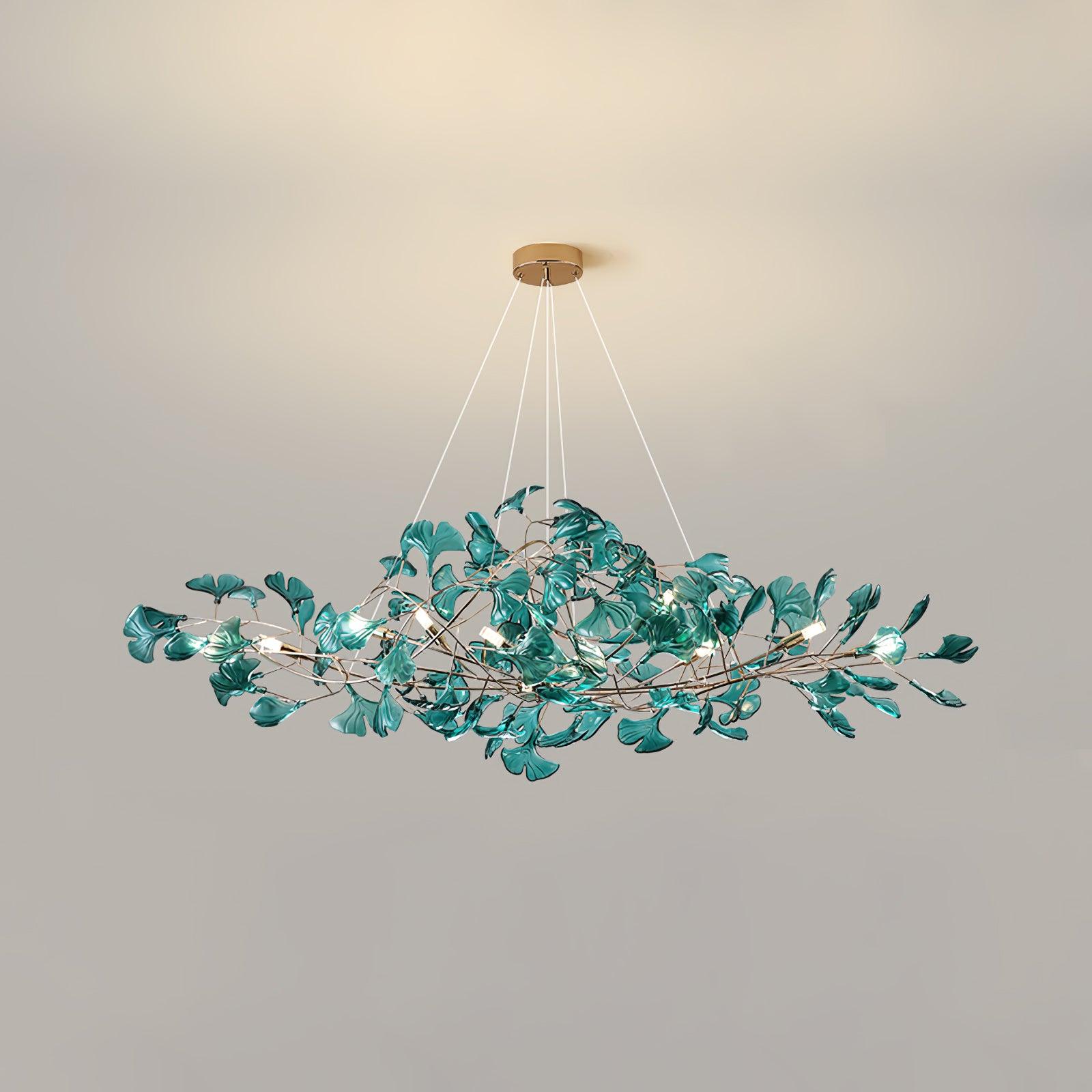 Ginkgo leaf chandelier in a bright contemporary interior