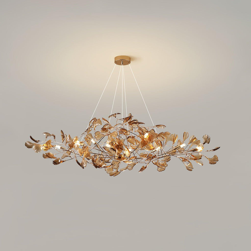 Lustre Feuille de Ginkgo, Feuilles en acrylique, Cadre or ou chrome, G9