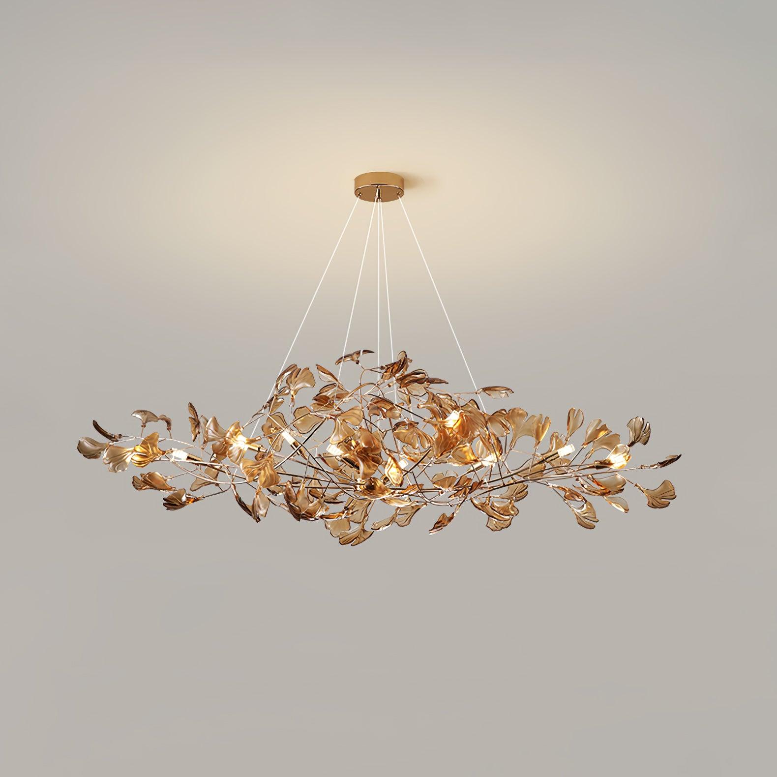 Lustre Feuille de Ginkgo, Feuilles en acrylique, Cadre or ou chrome, G9