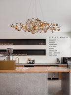 Lustre Feuille de Ginkgo, Feuilles en acrylique, Cadre or ou chrome, G9