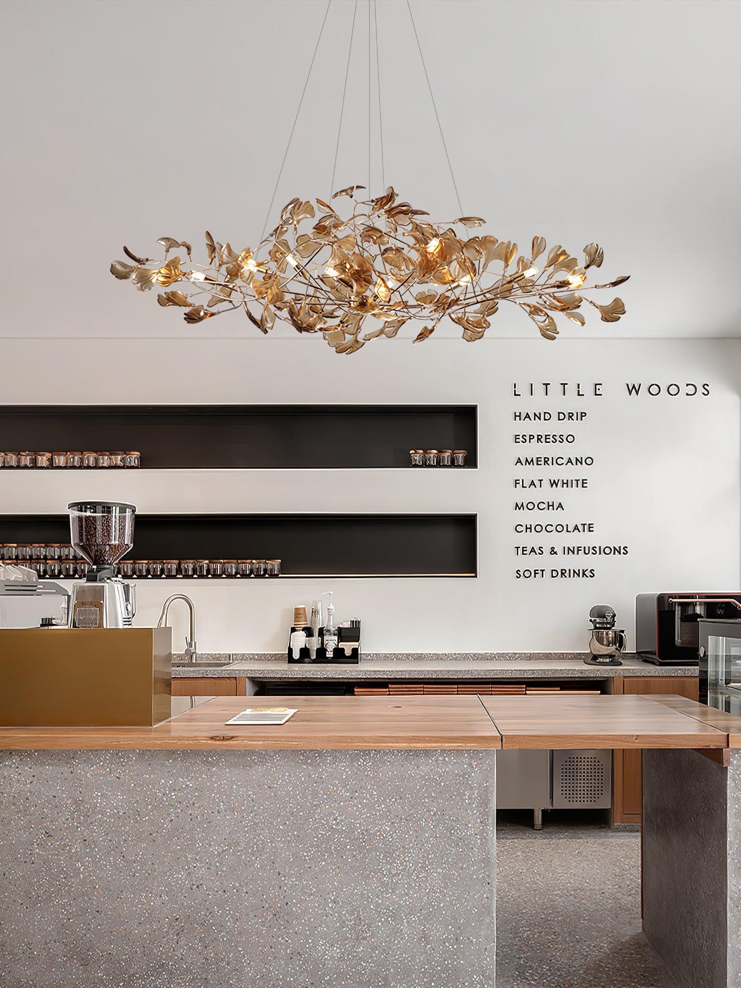 Lustre Feuille de Ginkgo, Feuilles en acrylique, Cadre or ou chrome, G9