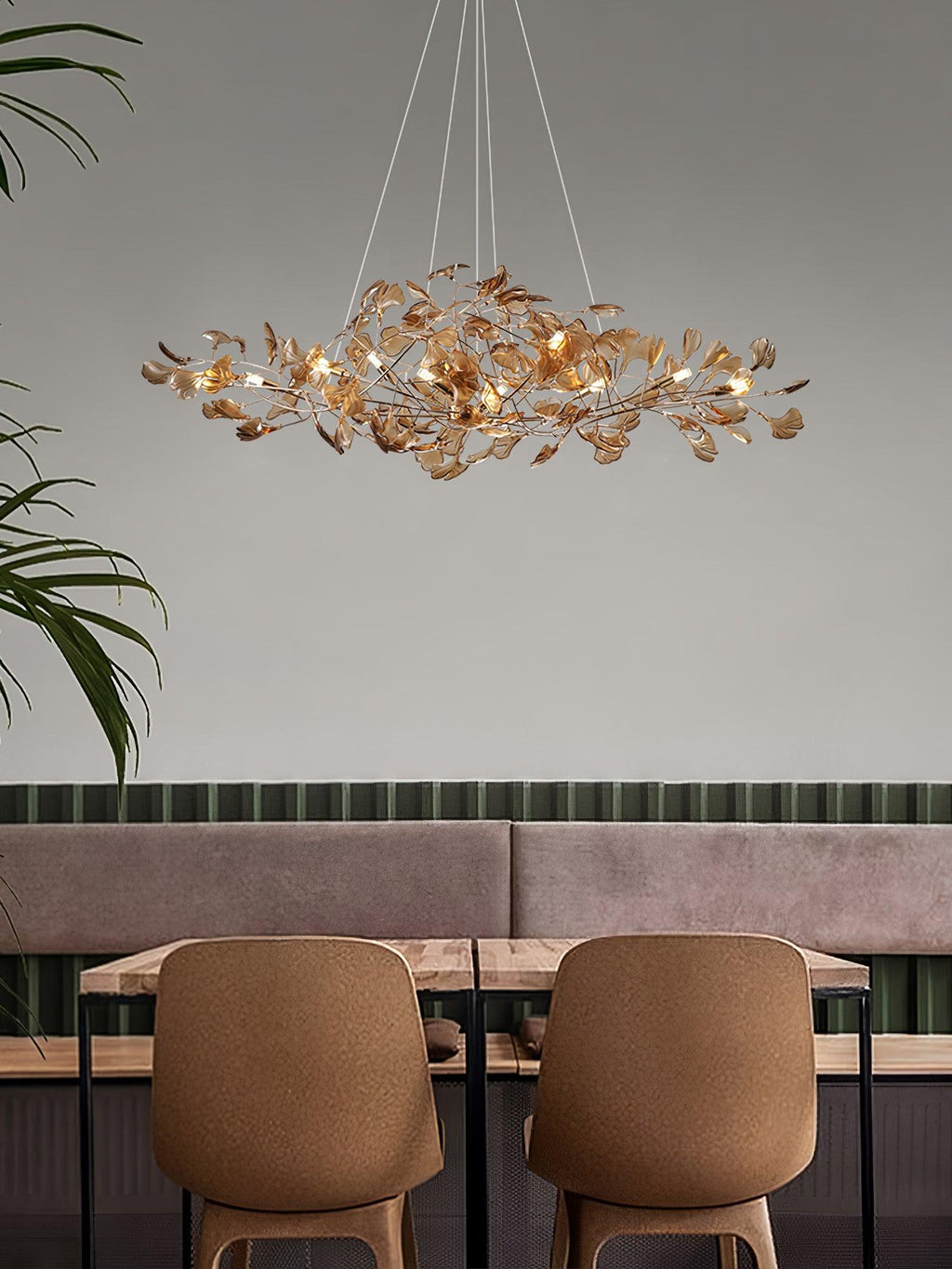 Lustre Feuille de Ginkgo, Feuilles en acrylique, Cadre or ou chrome, G9