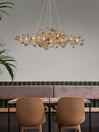 Lustre Feuille de Ginkgo, Feuilles en acrylique, Cadre or ou chrome, G9