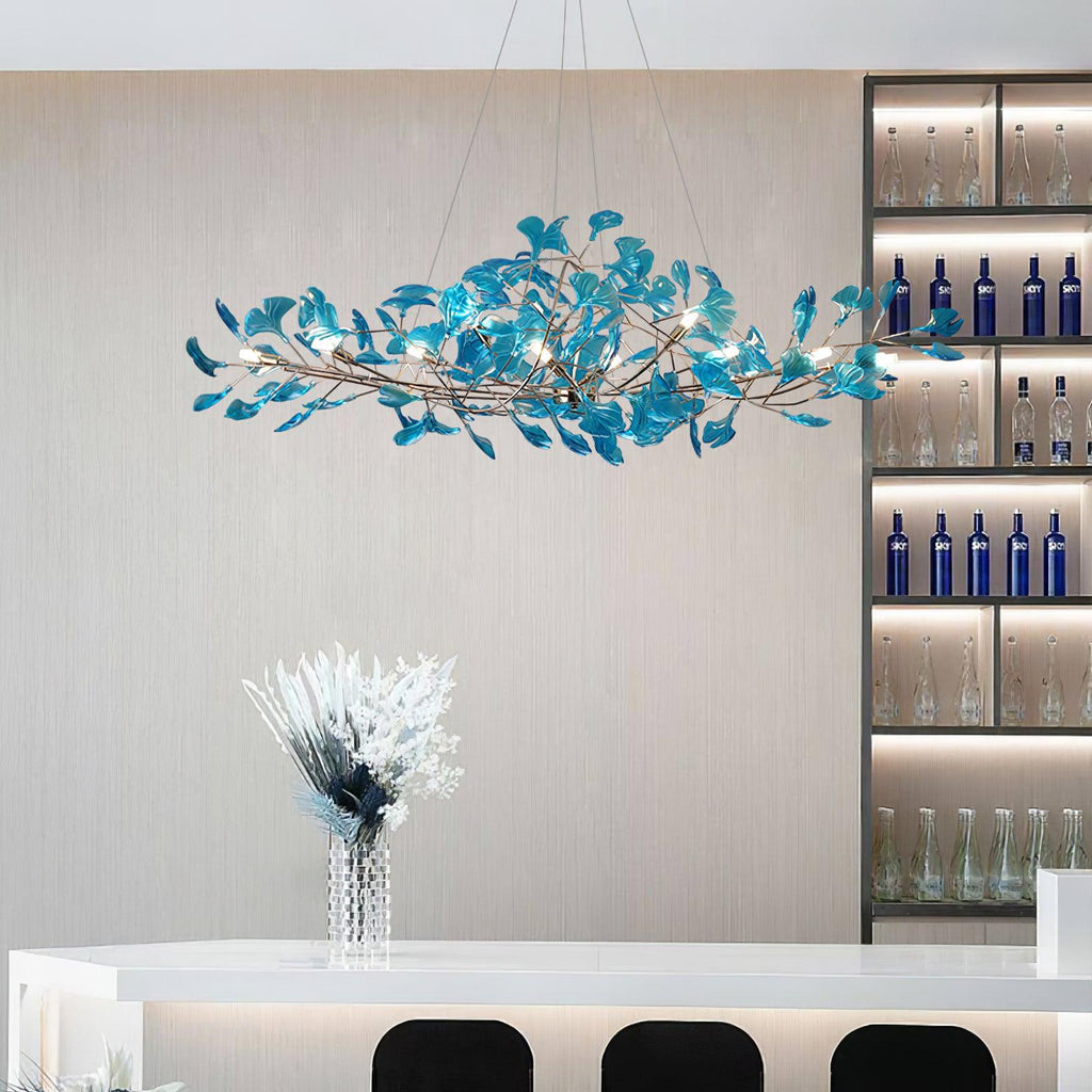 Lustre Feuille de Ginkgo, Feuilles en acrylique, Cadre or ou chrome, G9