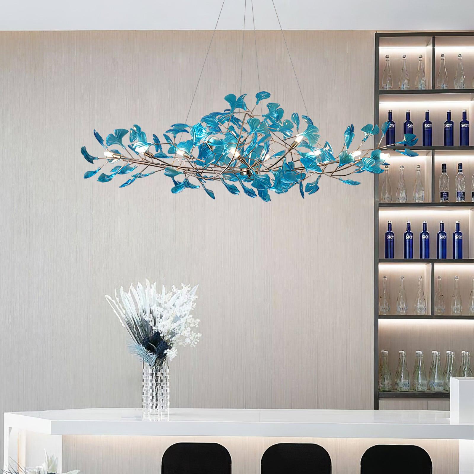 Lustre Feuille de Ginkgo, Feuilles en acrylique, Cadre or ou chrome, G9