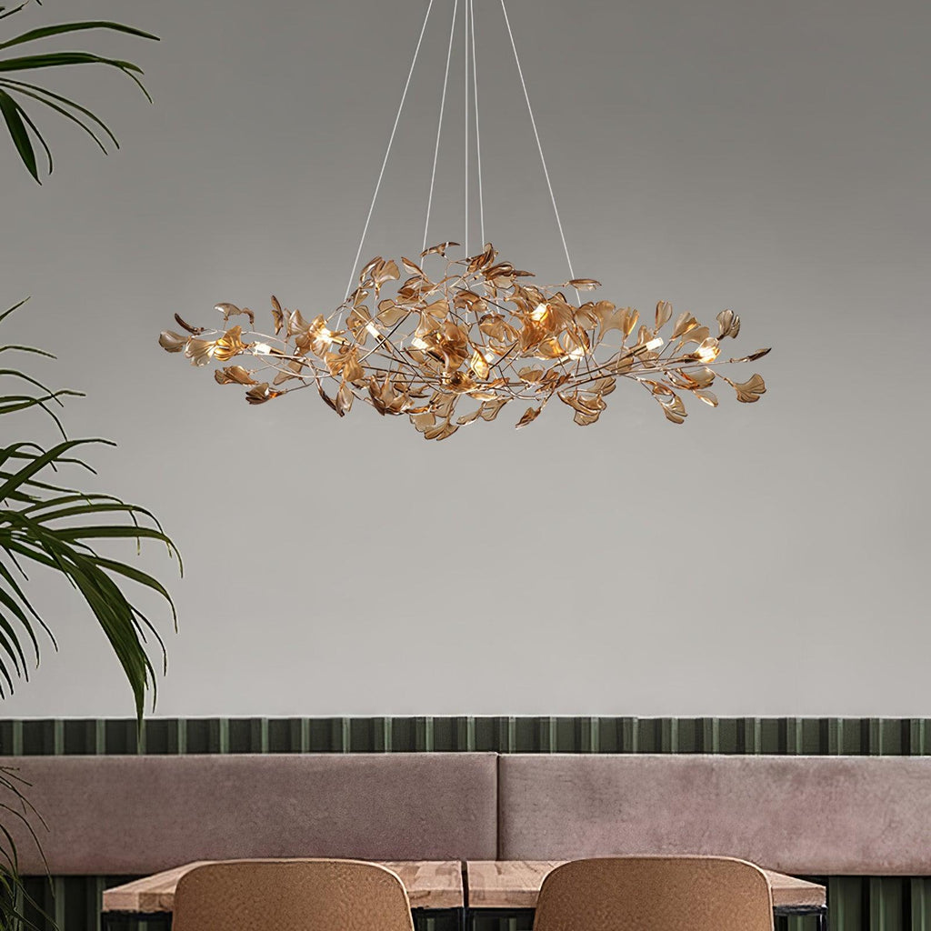 Lustre Feuille de Ginkgo, Feuilles en acrylique, Cadre or ou chrome, G9