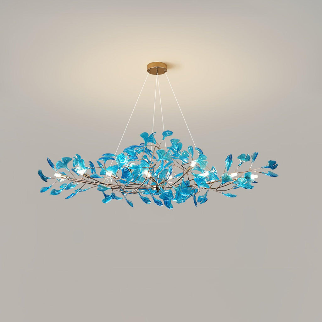 Lustre Feuille de Ginkgo, Feuilles en acrylique, Cadre or ou chrome, G9