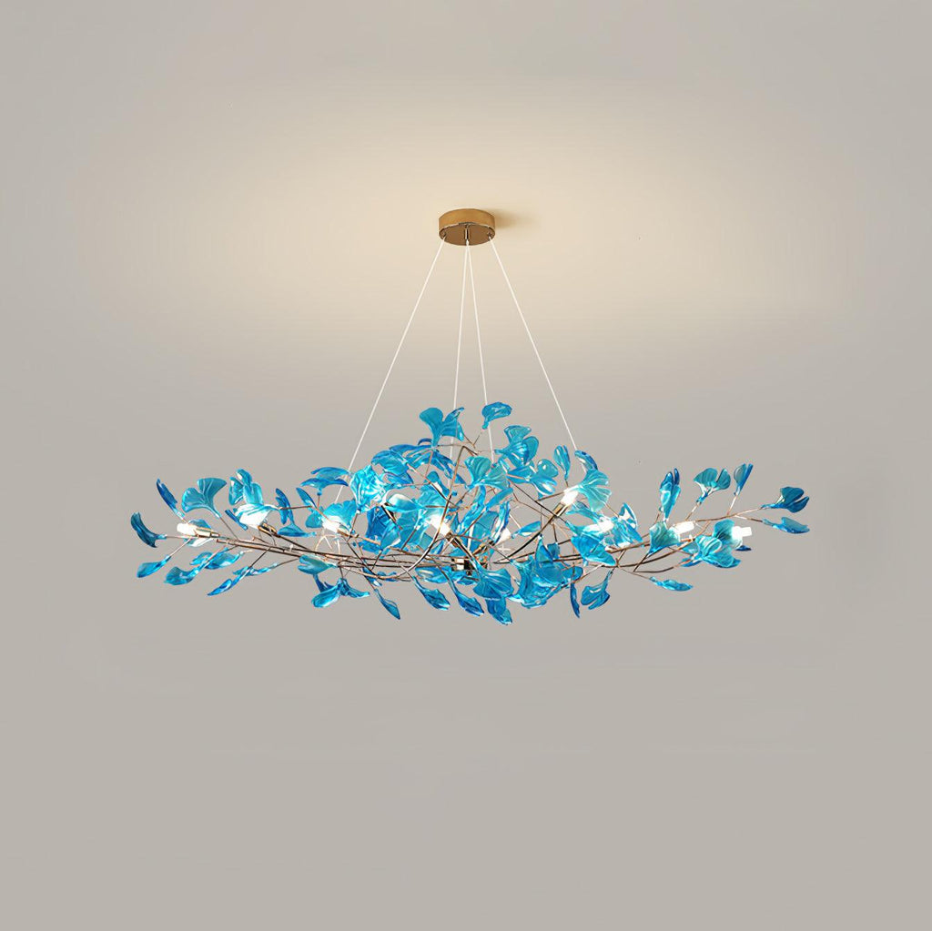 Lustre Feuille de Ginkgo, Feuilles en acrylique, Cadre or ou chrome, G9