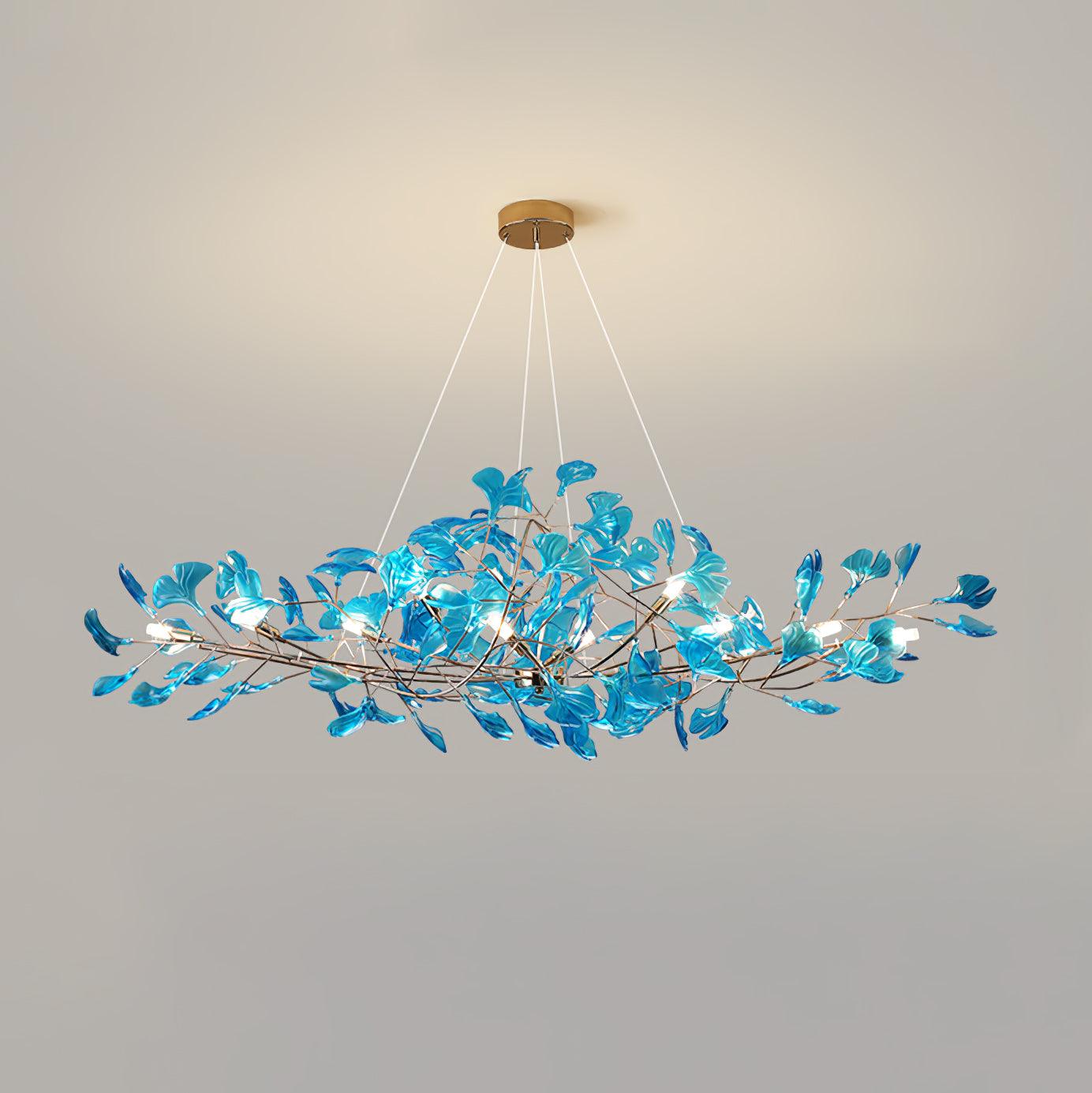 Ginkgo leaf chandelier overhead view of fanned acrylic leaves