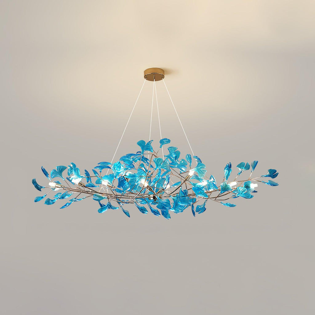 Ginkgo leaf chandelier detail of branch and leaf attachment