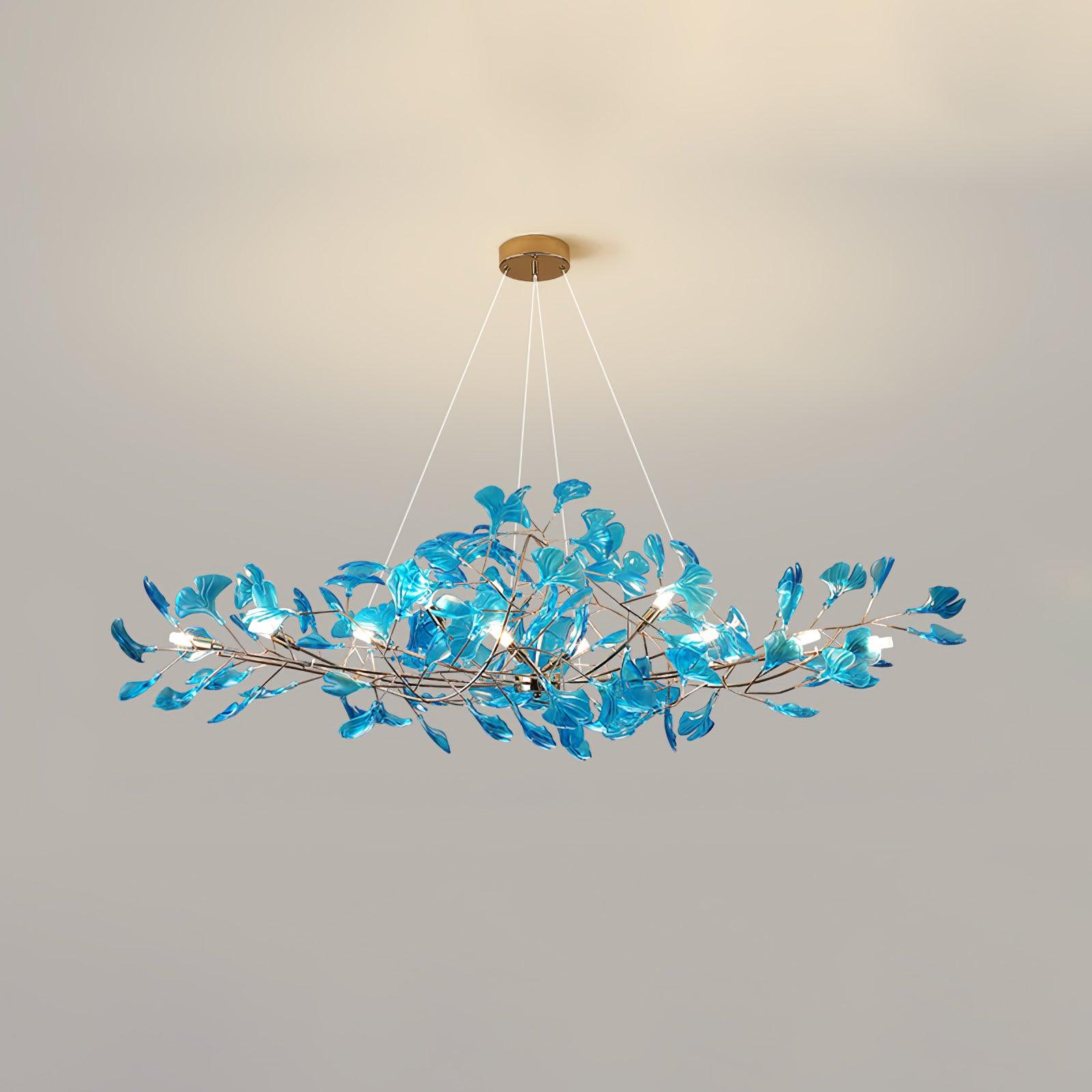 Ginkgo leaf chandelier detail of branch and leaf attachment