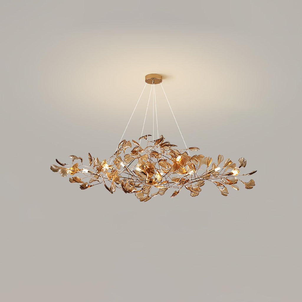Lustre Feuille de Ginkgo, Feuilles en acrylique, Cadre or ou chrome, G9