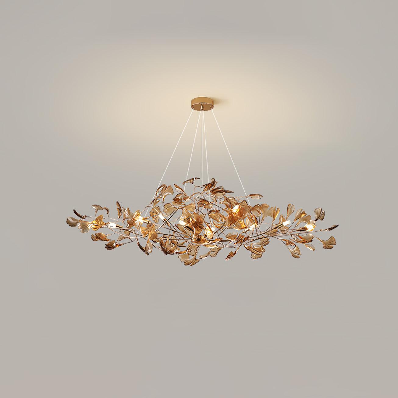 Lustre Feuille de Ginkgo, Feuilles en acrylique, Cadre or ou chrome, G9