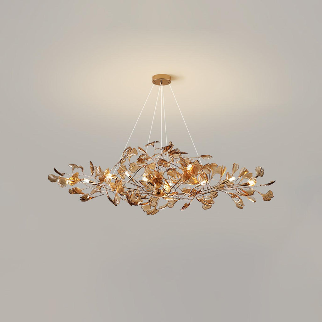 Ginkgo leaf chandelier viewed from below showing G9 sockets