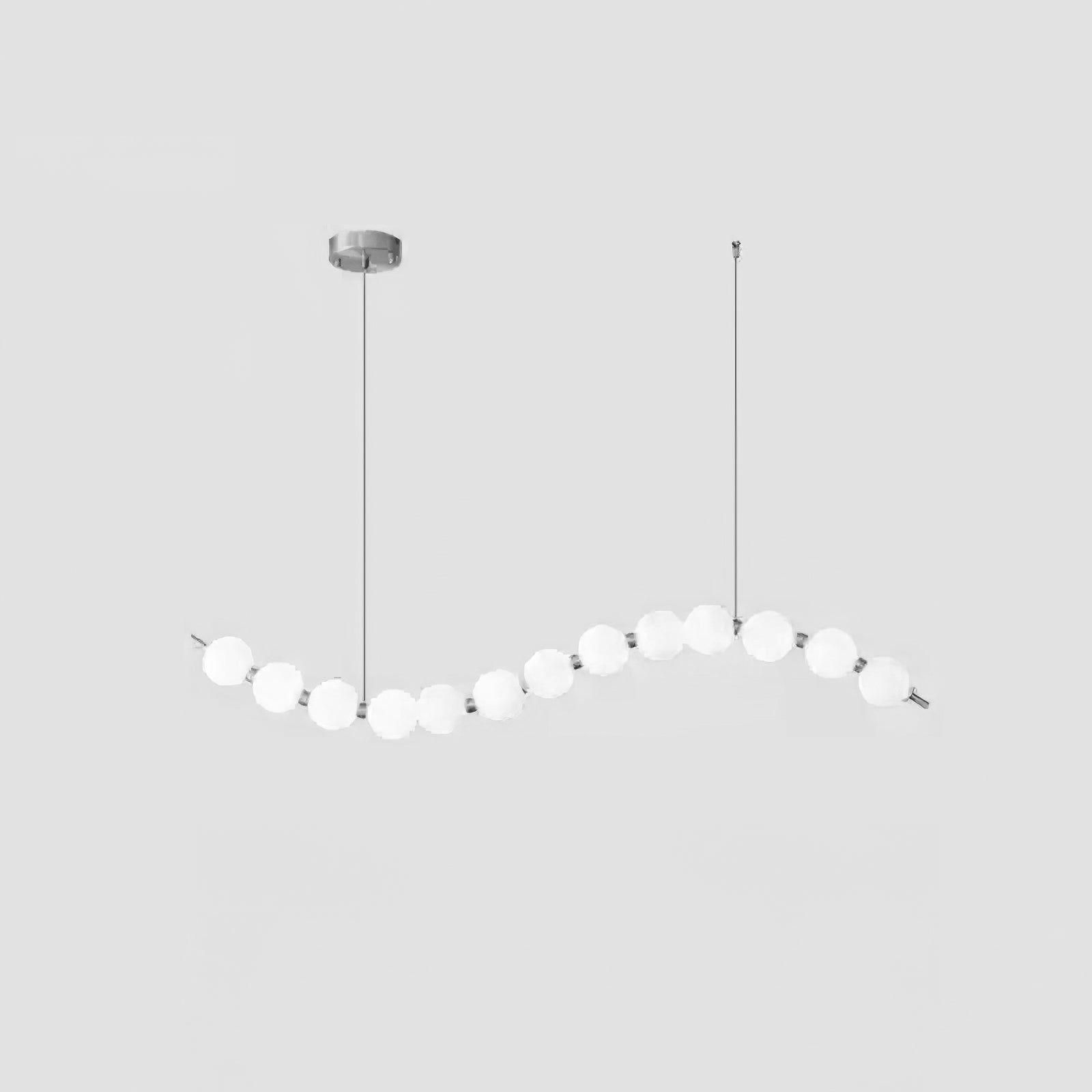 Acrylic pearl chandelier with white orbs and polished frame
