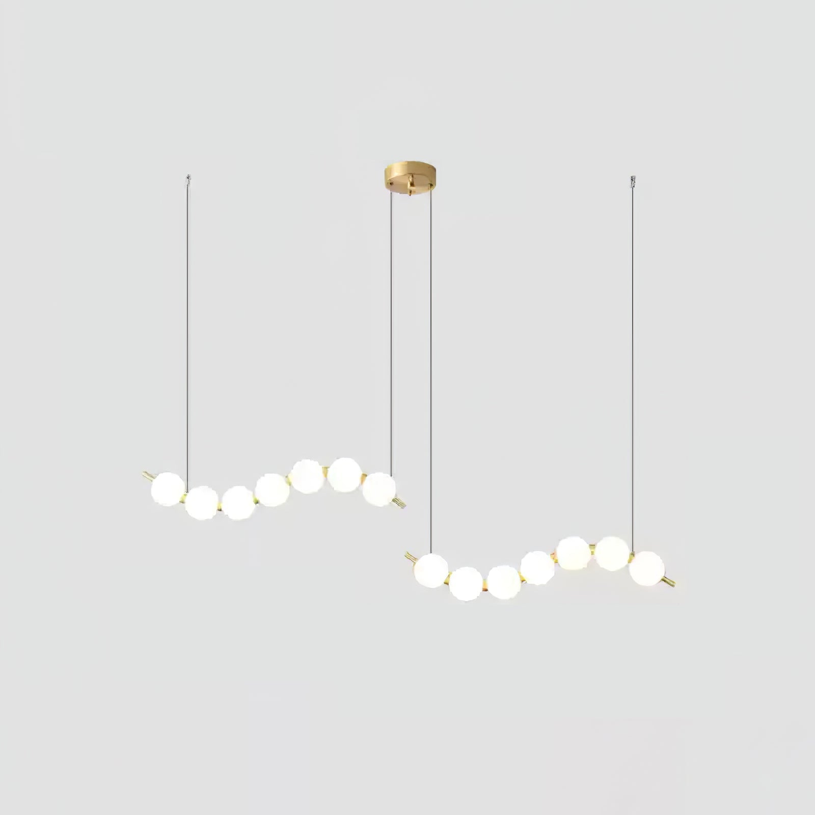 Acrylic pearl chandelier detail of luminous white acrylic orbs