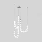 Acrylic pearl chandelier with chrome frame and white orbs