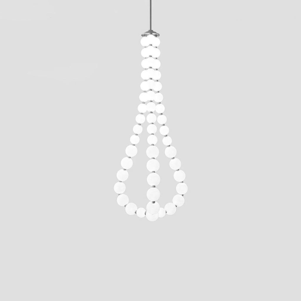 Acrylic pearl chandelier with chrome base and pearl-like orbs