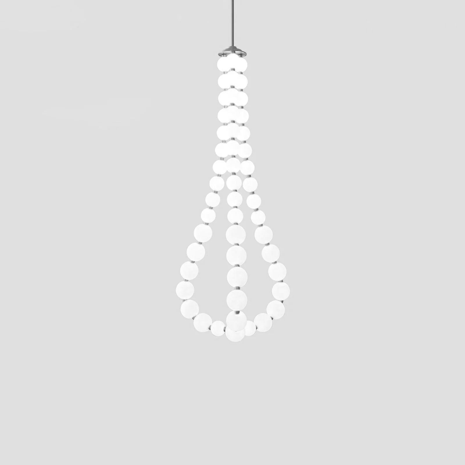 Acrylic pearl chandelier with chrome base and pearl-like orbs