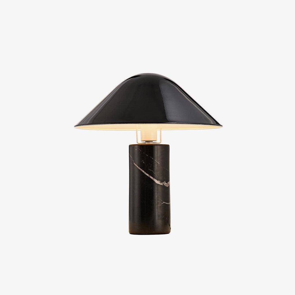 Clérachic black marble table lamp with its angled black shade photographed against a plain white studio background.