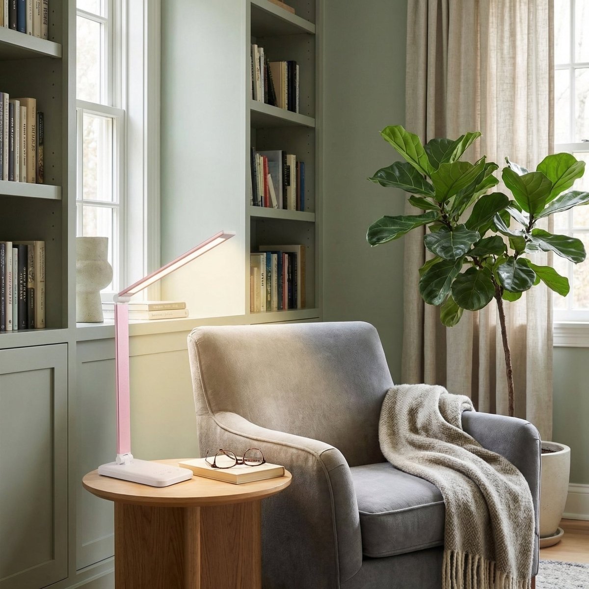 Skrivebordslampe, foldbar LED-lysbjælke, indbygget trådløs opladningsplade