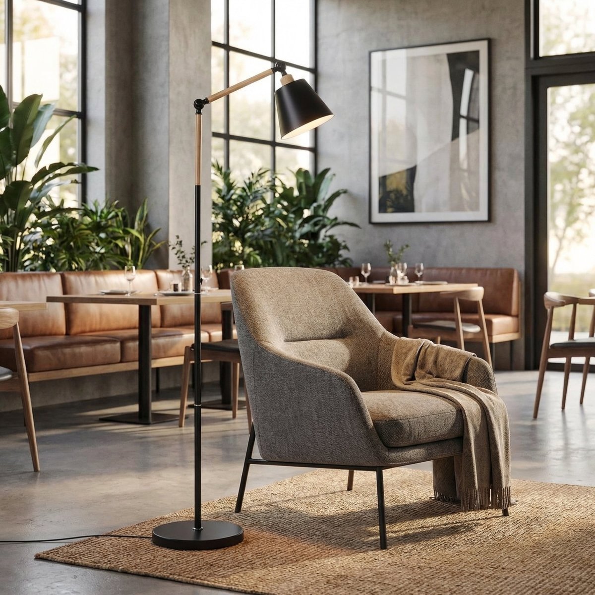 Lampadaire, bras en bois réglable, design scandinave de 60 pouces