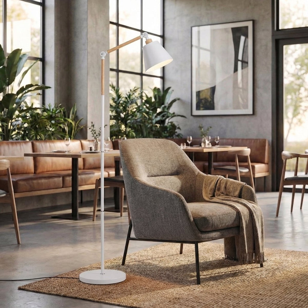 Lampadaire, bras en bois réglable, design scandinave de 60 pouces