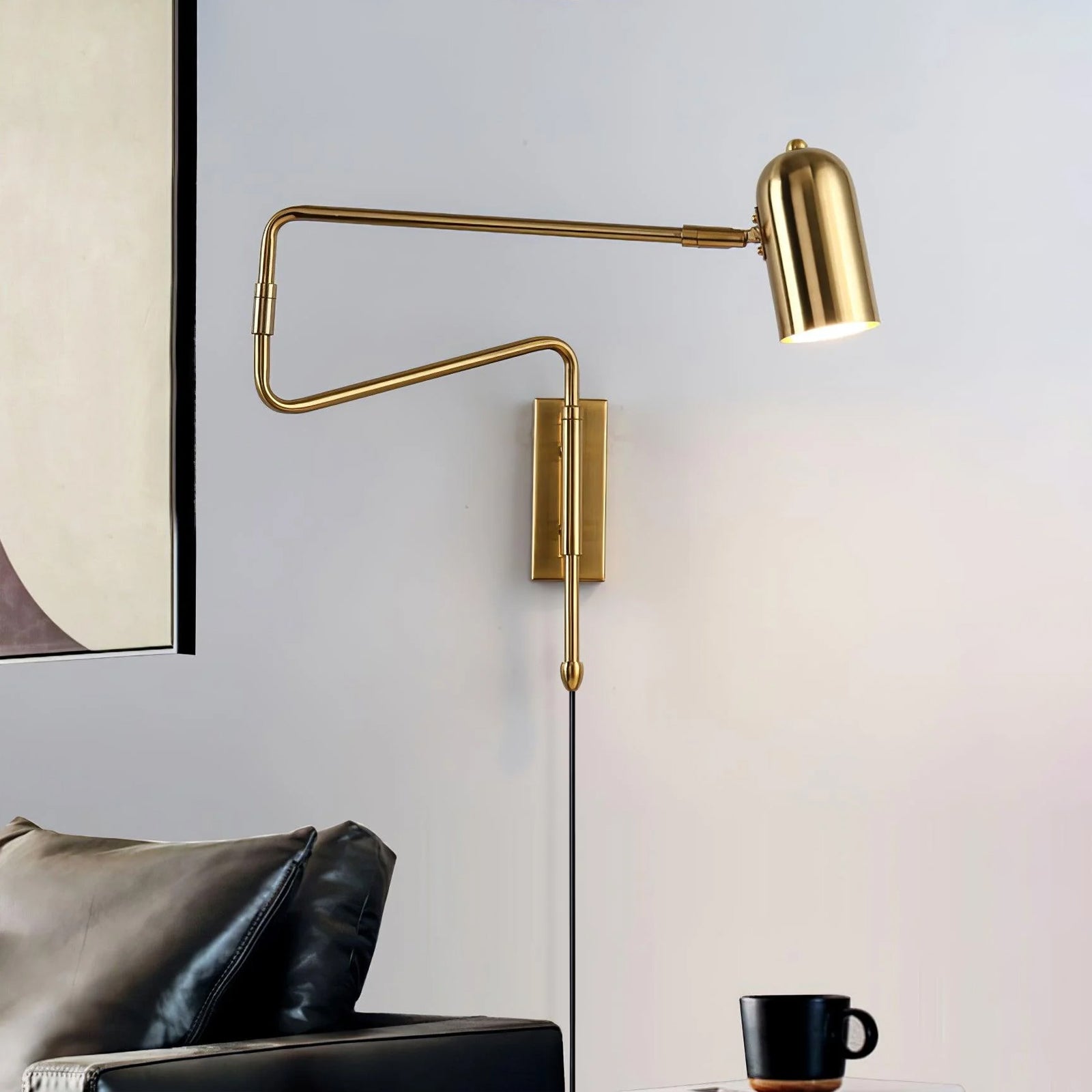 Swing arm wall lamp close-up of the adjustable shade