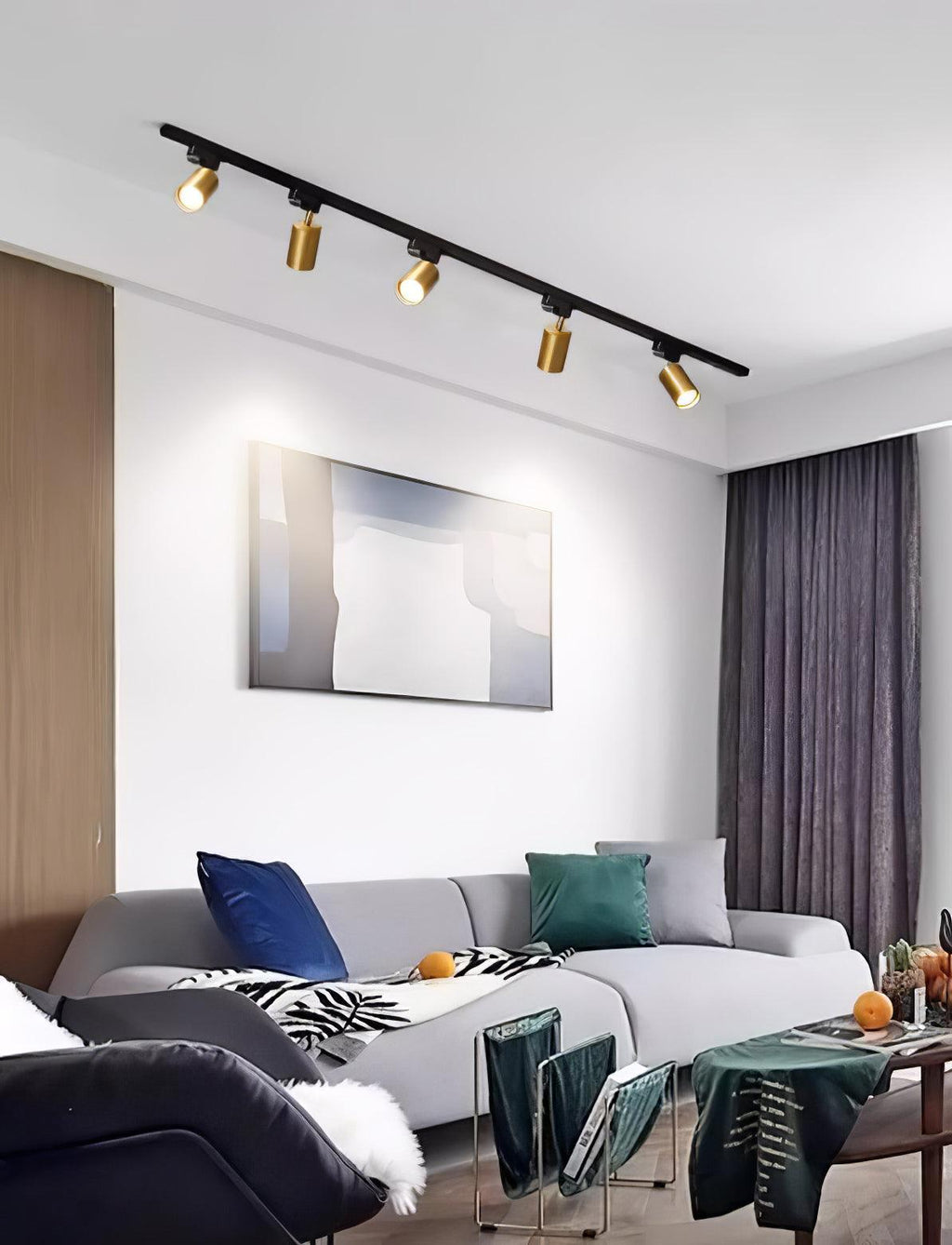Track ceiling light shown lit above a modern interior
