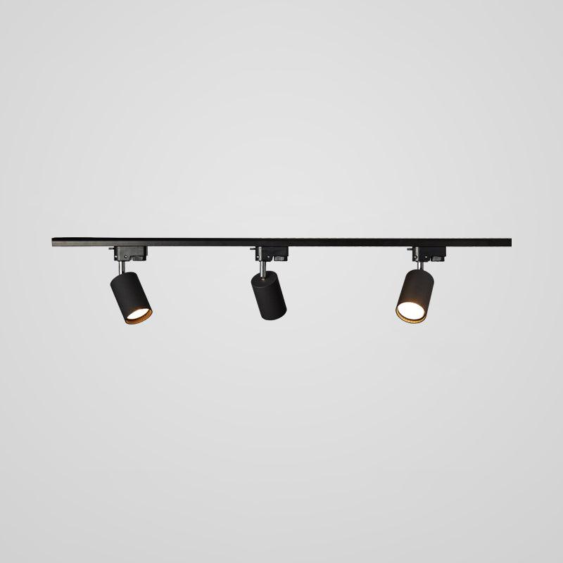 Track ceiling light spotlights aimed to accent wall art